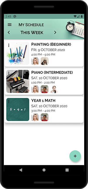 A screenshot of the Classnika app, showing the schedule of classes for a teacher or student